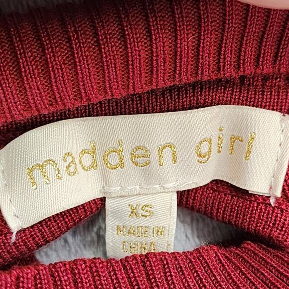 Madden Girl Top Womens XS Red Ribbed Knit Mock Neck Long Sleeve Open Back Tie - Picture 5 of 10